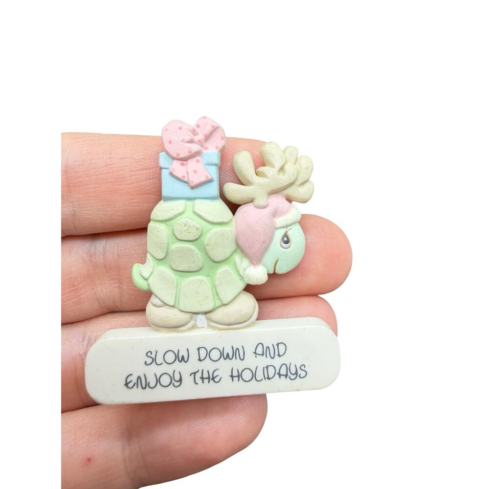 Vintage Slow Down and Enjoy the Holidays Pin Cute Christmas Turtle Brooch